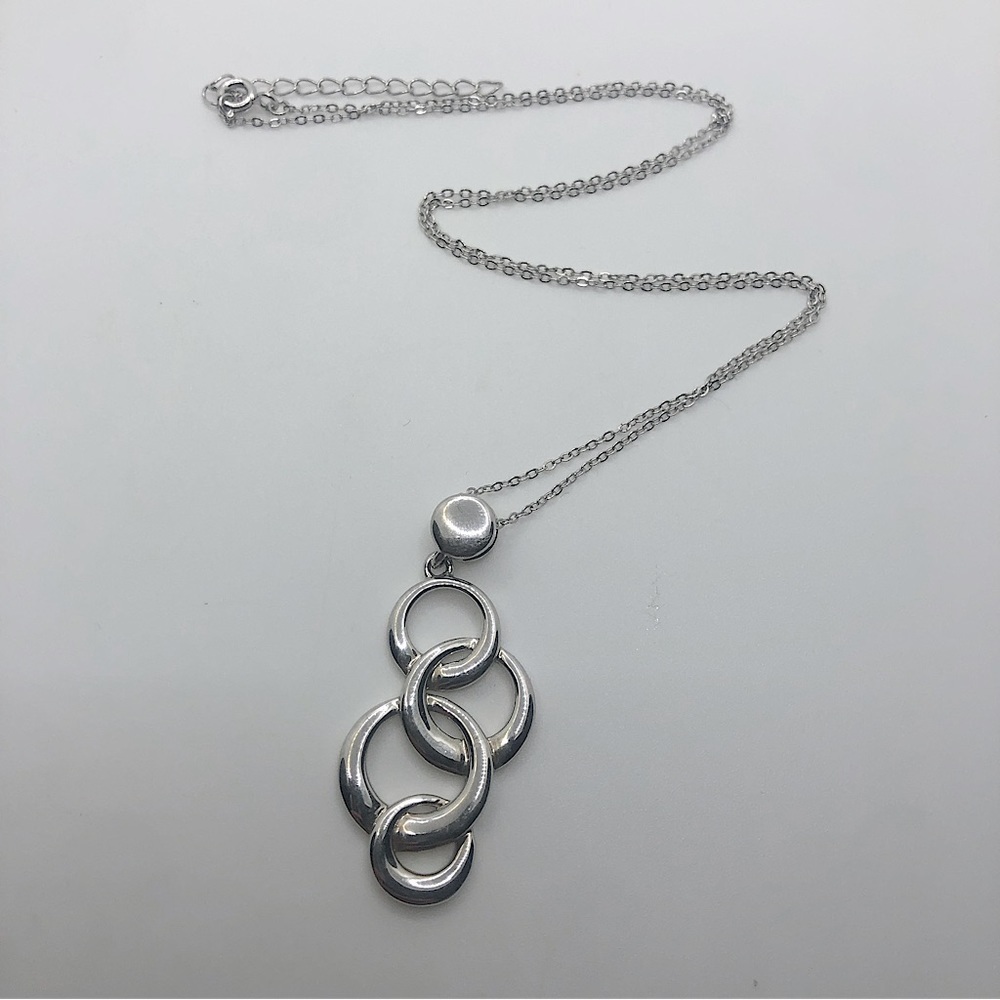 Vtg Elle Sterling & Ruby Accent Circles Pendant w 925 Chain 19.7” + 1.7” Pendant